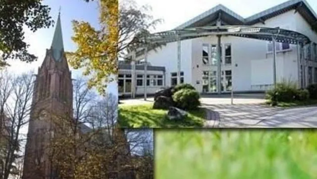 Kirche und modernes Gebäude
