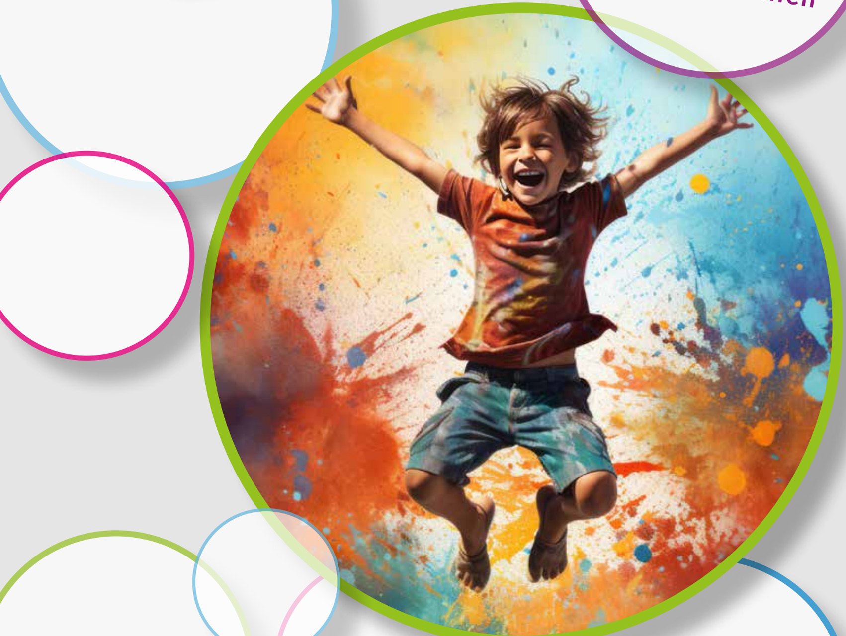 Hüpfendes Kind mit Farbspritzern.