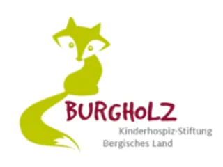 Grünes Fuchslogo mit „BURGHolz“ und „Kinderhospiz-Stiftung Bergisches Land“.