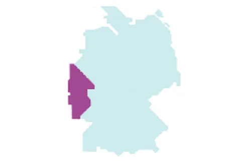 Karte Deutschlands mit einer hervorgehobenen westlichen Region.