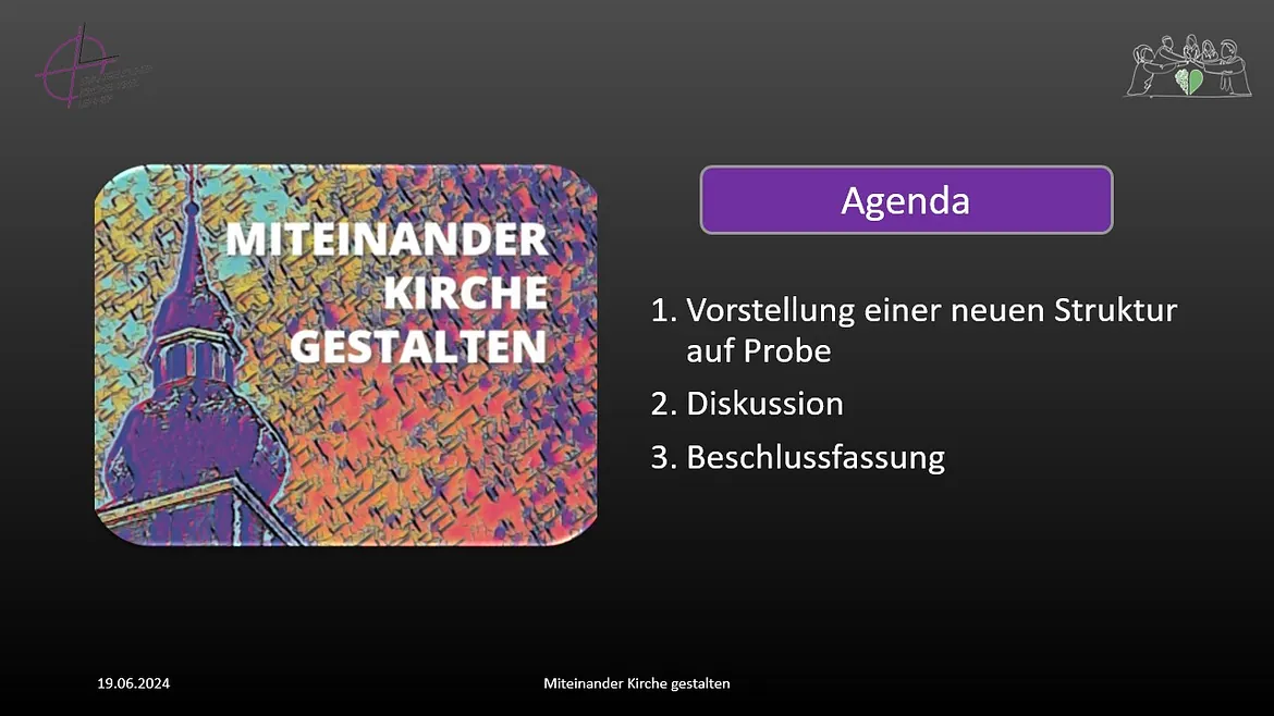 Präsentationsfolie mit Agenda und Titel.